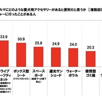 愛犬を連れてのレジャーでは、クルマにどのような愛犬用アクセサリーがあると便利か