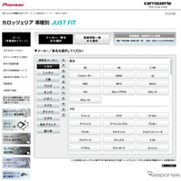 カースピーカーを扱う各社は車種別フィッティングガイドを用意している場合が多い。画像はcarrozzeriaの車種別フィッティングガイド