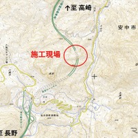 概略施工現場。地理院地図をもとに東日本高速道路(株)が加工