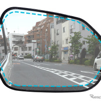 貼り付けたときのイメージ。貼り付け時に多少ずれても問題ないようにフィルム形状をミラー面より約5㎜内側に