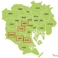 登録利用者の居住地。多い順に渋谷区・世田谷区・目黒区・新宿区・品川区