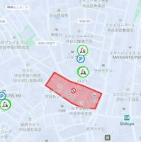 Lime（ライム）アプリ上で渋谷センター街が走行禁止になっている様子