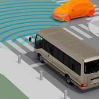 プリクラッシュセーフティ「交差点」出会い頭時の車両・自動二輪車検知機能（作動イメージ）