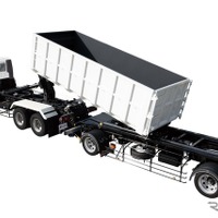 狭小現場での作業性を大幅に向上させた「脱着ボデー車」登場…コンテナ着脱作業スペースを60％削減…前吊り式フックロールフルトレーラ…極東開発工業 画像