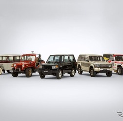 『パジェロ』の初代モデルと2代目モデルのほか、『パジェロ』の礎的な存在であった『J11デリバリ・ワゴン』、『パジェロ』のコンセプトカーである『パジェロⅠ』、初代『パジェロ』のダカールラリー優勝車