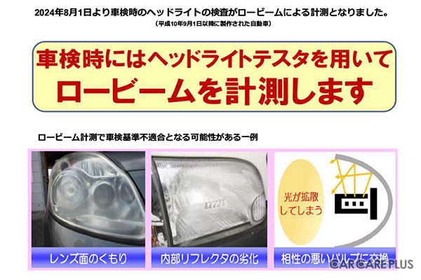 2024年8月より、自動車の車検におけるヘッドライトの検査方法がロービーム検査に移行