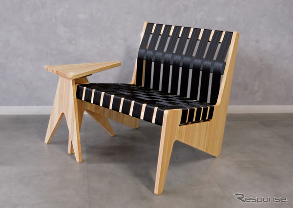 シートベルトの廃材を利用したラウンジチェア「TOR-01 - Belt Chair Lounge set -black-Clear-hinoki」