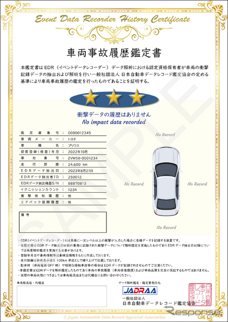 EDR活用の中古車事故履歴鑑定サービス