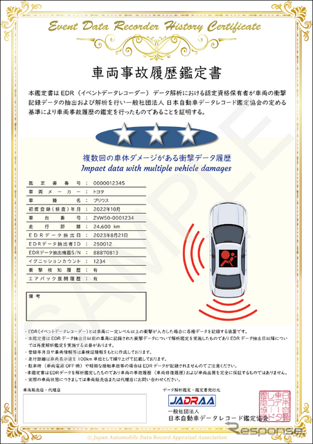 EDR活用の中古車事故履歴鑑定サービス