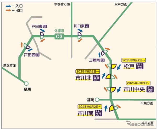 東京外環道、千葉県内の4つのインターチェンジがETC専用に