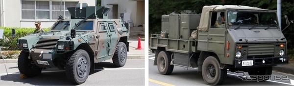 左：軽装甲機動車　右：94式除染装置