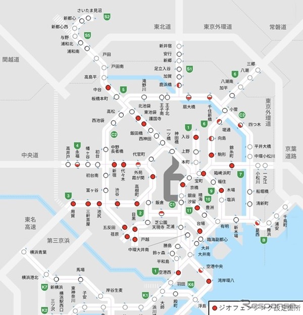 首都高におけるジオフェンシング設定箇所（39か所）