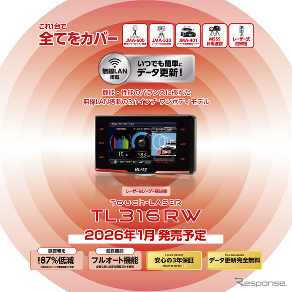 ブリッツの新型レーザー＆レーダー探知機「TL316RW」