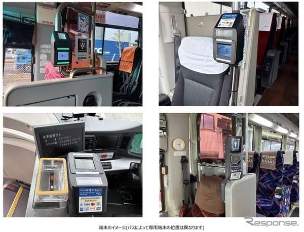 タッチ決済対応のカードや、カードが設定されたスマートフォン等を、バスに新たに設置する専用端末にタッチ