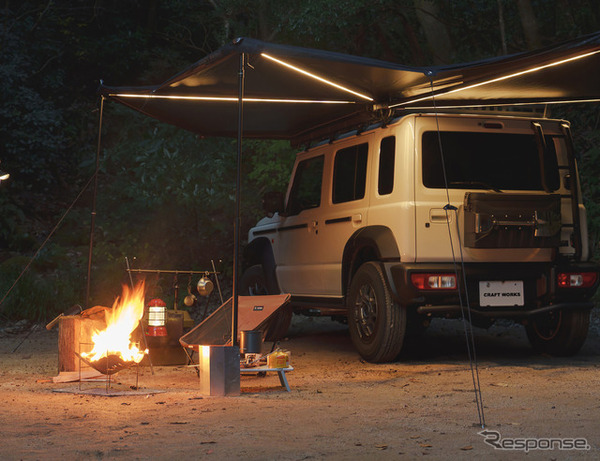 クラフトワークスの『ジムニー/シエラ/ノマド』向け「ルーフキャリア専用サイドテント」