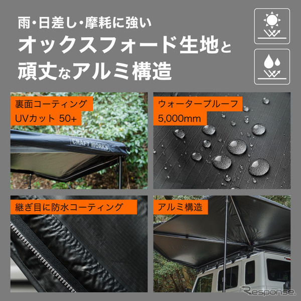 クラフトワークスの『ジムニー/シエラ/ノマド』向け「ルーフキャリア専用サイドテント」