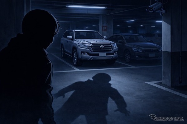 夜の駐車場、怪しい人物（イメージ）