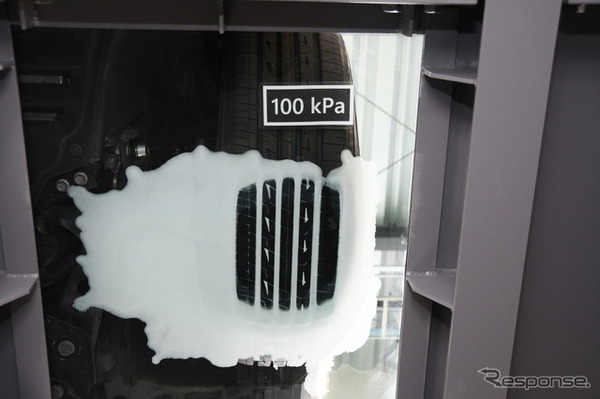 タイヤ接地状態を路面側から確認できる　タイヤ空気圧100kPaの状態