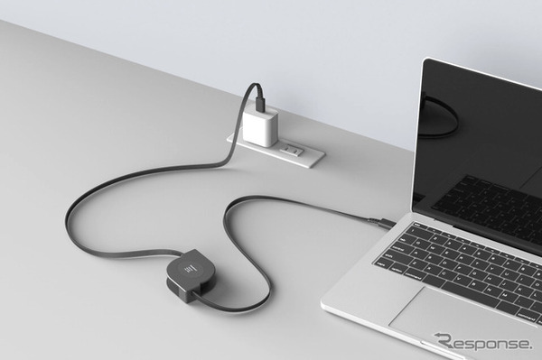 Kashimura・USB充電＆同期ケーブル リール1.2m C-C PD100W BK（AJ-678）