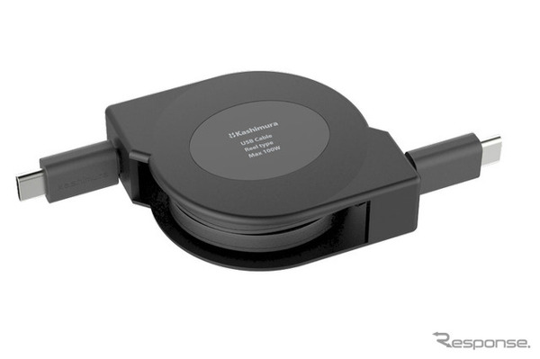 Kashimura・USB充電＆同期ケーブル リール1.2m C-C PD100W BK（AJ-678）