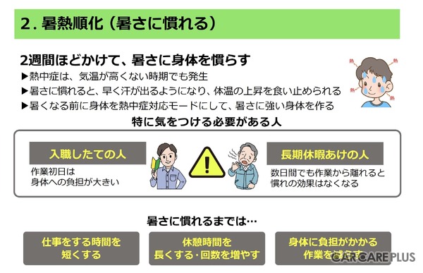 暑熱順化＝暑さに慣れる（出典：厚生労働省 「働く人の今すぐ使える熱中症ガイド」令和8年3月Ver.2」より抜粋