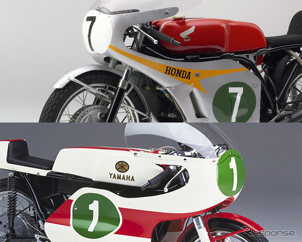 ホンダ RC166（1966年）とヤマハ RD56（1965年）