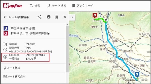 ETC休日割引が適用された料金表示