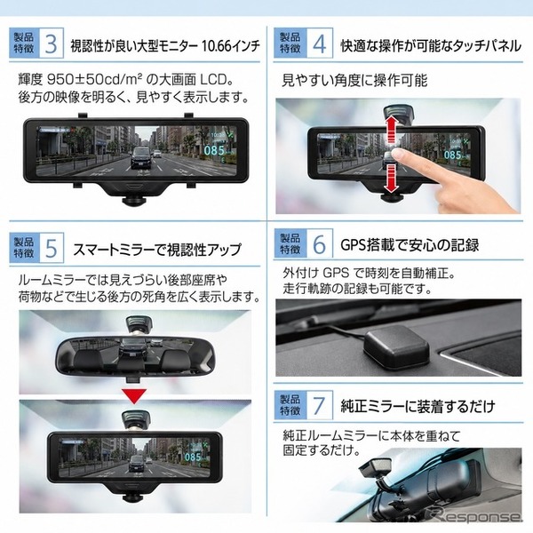 慶洋エンジニアリンの360度カメラ搭載スマートミラー型ドラレコ「AN-R138」