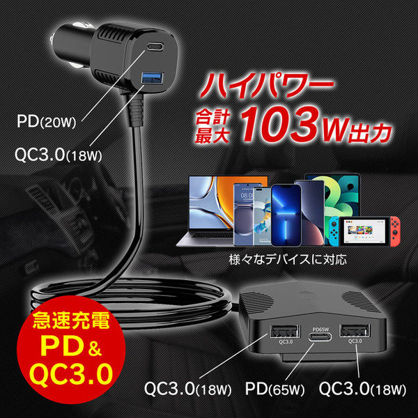 MAXWINから前後座席で使用可能な最大出力103Wのハイパワーカーチャージャー「PCA34-B」が新発売