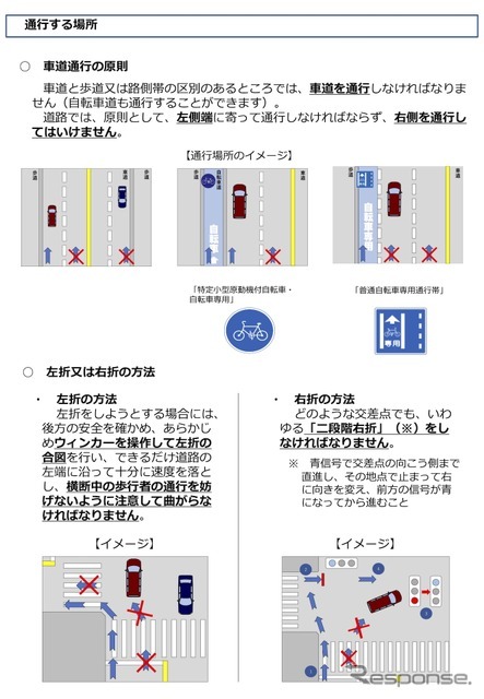 特定小型原動機付自転車（いわゆる電動キックボード等）に関する主な交通ルール