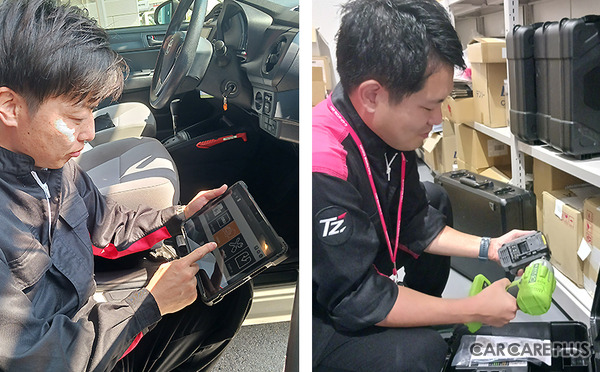 TMP岐阜PC専任スタッフの二人は、会員用の整備機器・工具類のメンテナンスも行っている