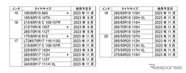 ホワイトレター対象商品 サイズ展開（22サイズ）　＊＝ブラックレターとの併売