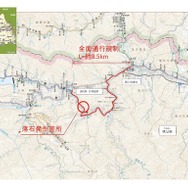 落石発生箇所と当初の通行規制区間
