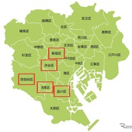 登録利用者の居住地。多い順に渋谷区・世田谷区・目黒区・新宿区・品川区