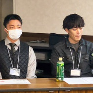 A R Cネットワークサービスの研修で地域連携について講演する出崎隆晟氏（左）と浪花直也氏（右）