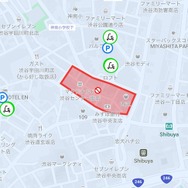 Lime（ライム）アプリ上で渋谷センター街が走行禁止になっている様子