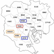 登録利用者の居住地。多い順に渋谷区・世田谷区・目黒区・新宿区・品川区