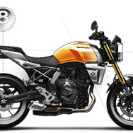 スズキ GSX-8Tのデザインスケッチ。フロントフェンダーからリアに向かって走るラインが、古橋氏のこだわりだ。