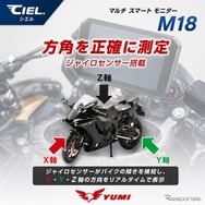 前後ドライブレコーダー内蔵のバイク用スマートモニター、シエル『M18』