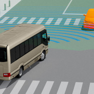 プリクラッシュセーフティ「交差点」自車右折時、直進してくる対向車を検知する機能（作動イメージ）
