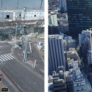 3Dmapspocketによる計測イメージ(左:高精度3次元点群データ／右:Google Photorealistic 3D Tiles)
