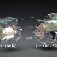 EV用の新開発電動パワートレイン「3-in-1」（左）とe-POWER用の「5-in-1」
