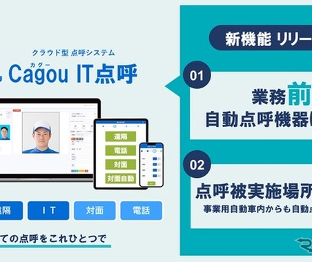 クラウド型点呼システム「Cagou IT点呼」、業務前自動点呼機器として国交省認定を取得…コア 画像