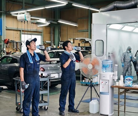 早くも真夏の暑さ、自動車整備・鈑金塗装などの現場ですぐ実践してほしい 厚生労働省の最新版「熱中症対策」ガイドラインのポイント 画像
