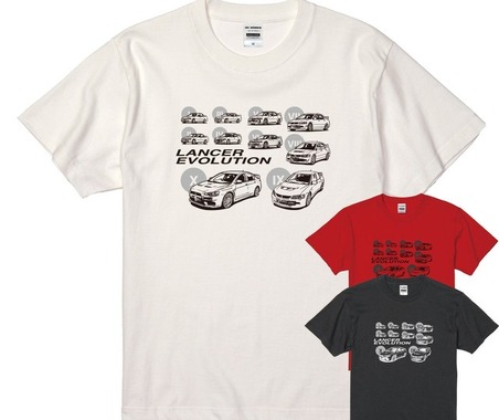 三菱・ランサーエボリューション、歴代モデルのイラスト「Tシャツ」発売…三菱公認ライセンス商品 画像