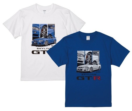 日産公認「SKYLINE GT-R（R34) Tシャツ、予約販売開始…ディテールをコラージュ風に配置 画像