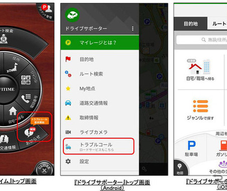 ナビタイム、カーナビアプリにてトラブルコールサービスを無料提供 画像