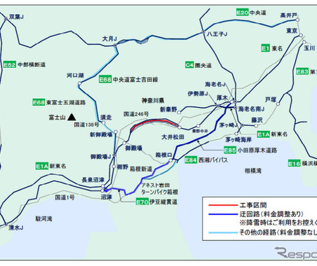 東名 大井松田IC～御殿場ICのリニューアル工事、2023年1月10日からは下り線右ルートを閉鎖 画像