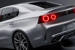 日産『スカイライン』次期型への期待高まる…丸型4灯のテールランプ、Skyline“ロゴ 画像