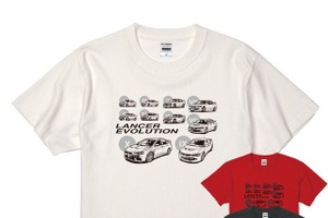 三菱・ランサーエボリューション、歴代モデルのイラスト「Tシャツ」発売…三菱公認ライセンス商品 画像